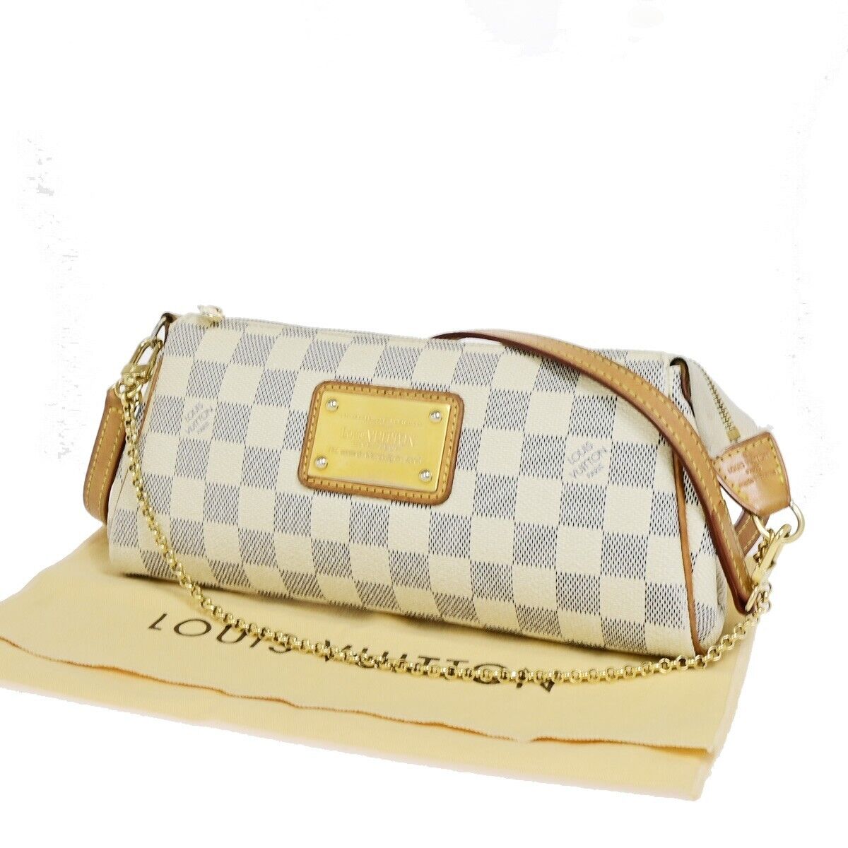 LOUIS VUITTON Eva Chain Shoulder Bag Damier Azur Leather White N55214 27FA678