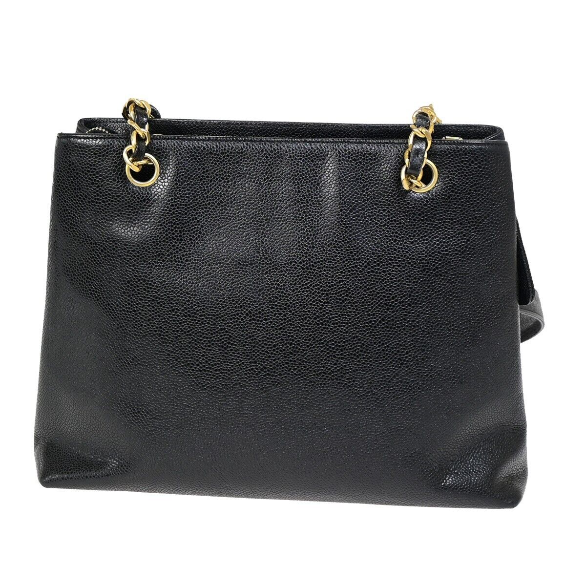 CHANEL CC Logo Chain Shoulder Bag Caviar Skin Leather Black GHW Italy 690RF155