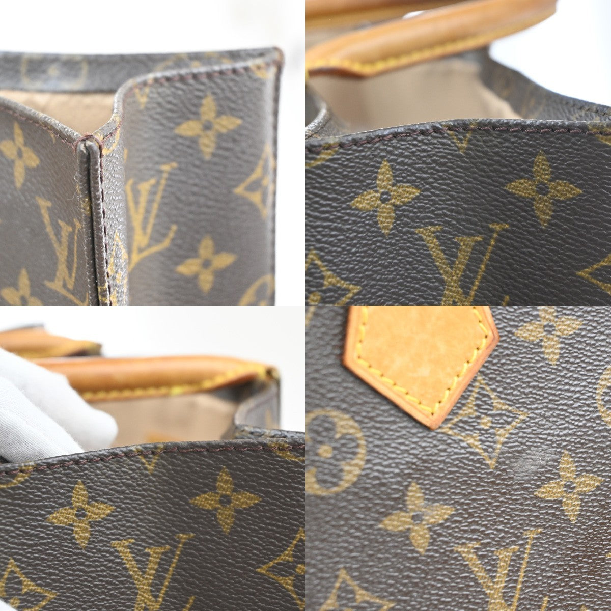 LOUIS VUITTON Logo Sac Plat Hand Tote Bag Monogram Leather Brown M51140 65KC814