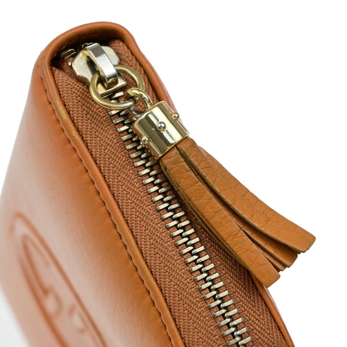 GUCCI Logo Interlocking GG Tassel Long Zipper Wallet Leather Orange GHW 38ED996