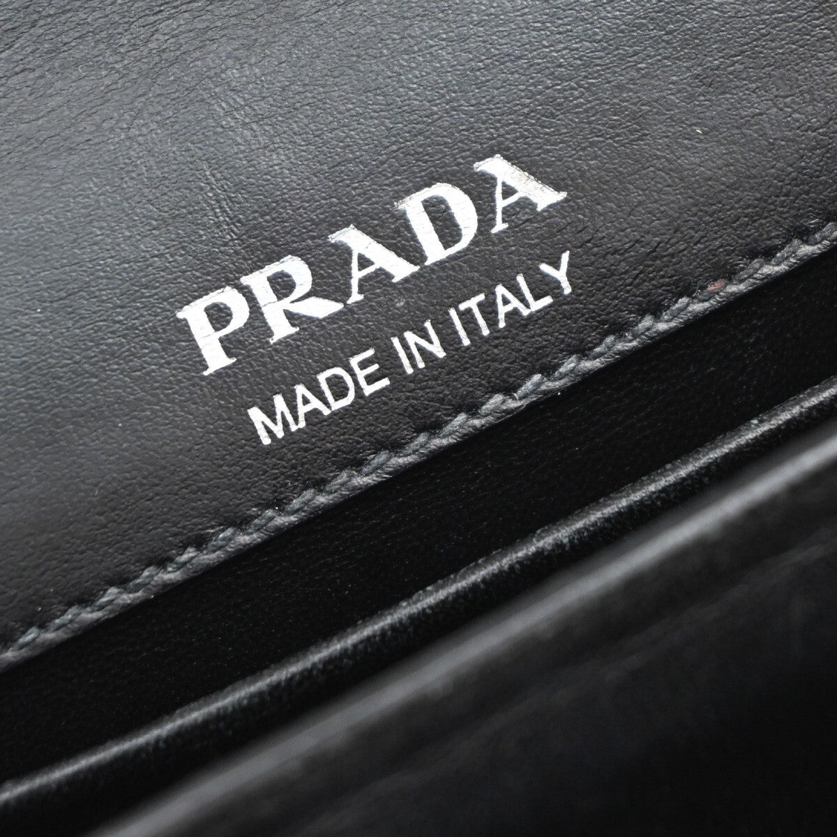 PRADA Logo Shoulder Hand Bag Leather Black SHW Italy 74RF249