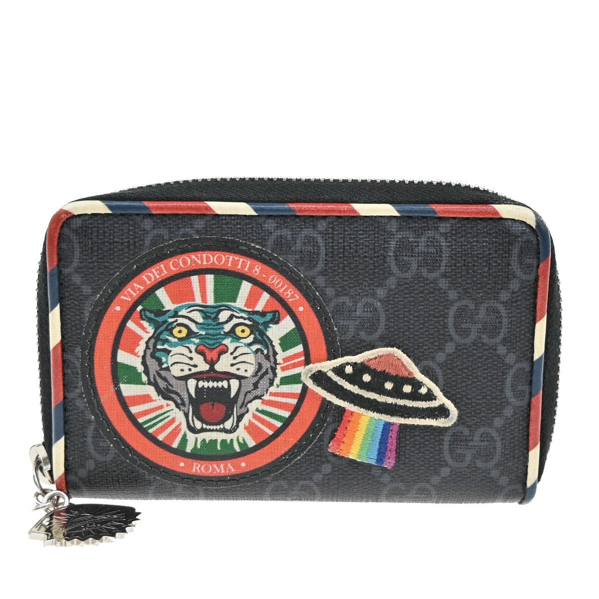 GUCCI Logo GG Pattern Night Courrier Card Case Wallet Supreme Leather BK 33FC168