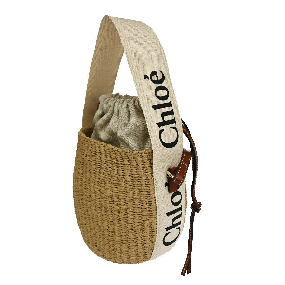 55.Live CHLOE Woody Small Basket Shoulder Bag 2Way Canvas Leather Paper 93RH257