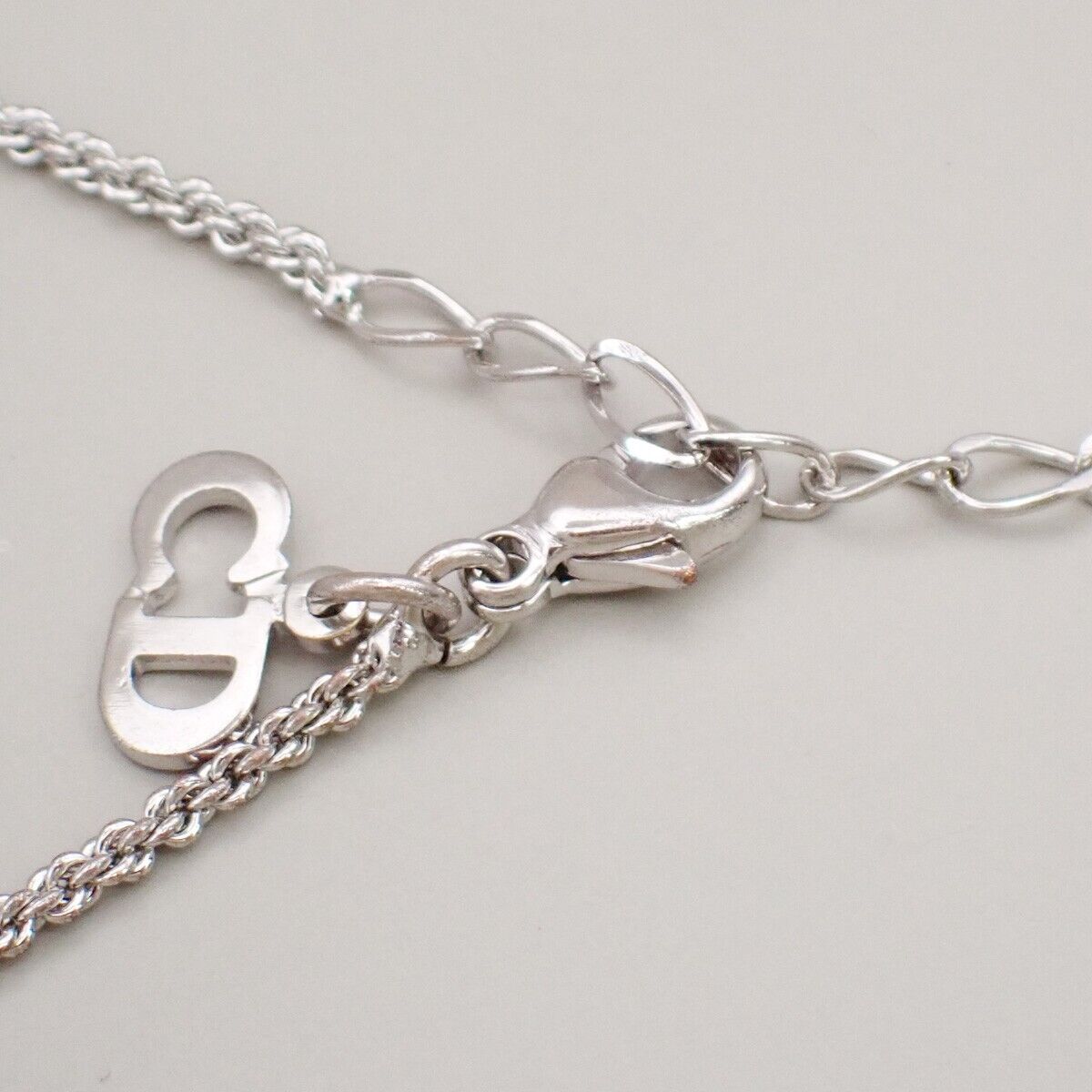 CHRISTIAN DIOR D Logo Dice Charm Necklace Rhinestone Silver Accessory 02ED439