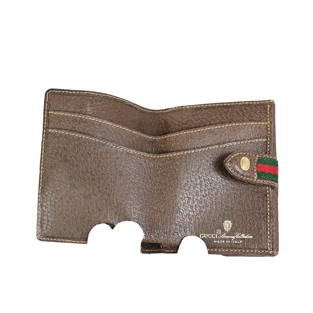 GUCCI Logo Sherry GG Pattern Bifold Wallet Purse PVC Leather Brown Gold 09YE955