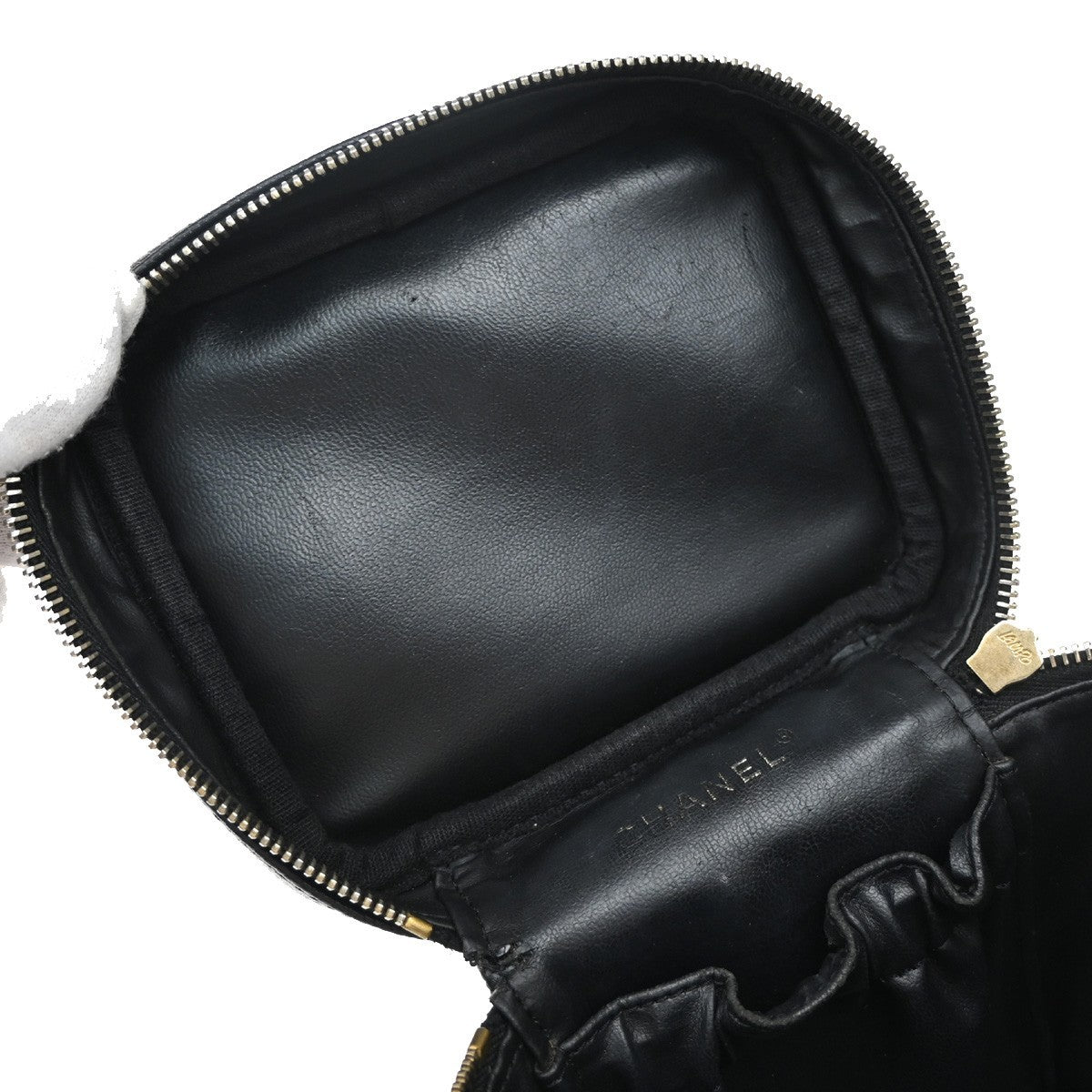 CHANEL CC Vanity Cosmetic Hand Bag Grained Calfskin Leather Black GHW 50RF685