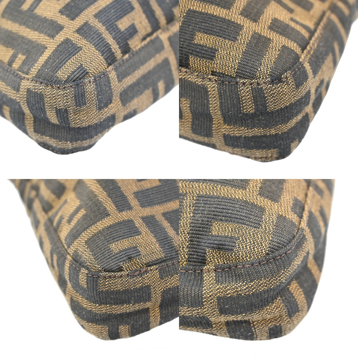 FENDI Logo Mamma Zucca Pattern Shoulder Bag Canvas Leather Brown Italy 28RF622