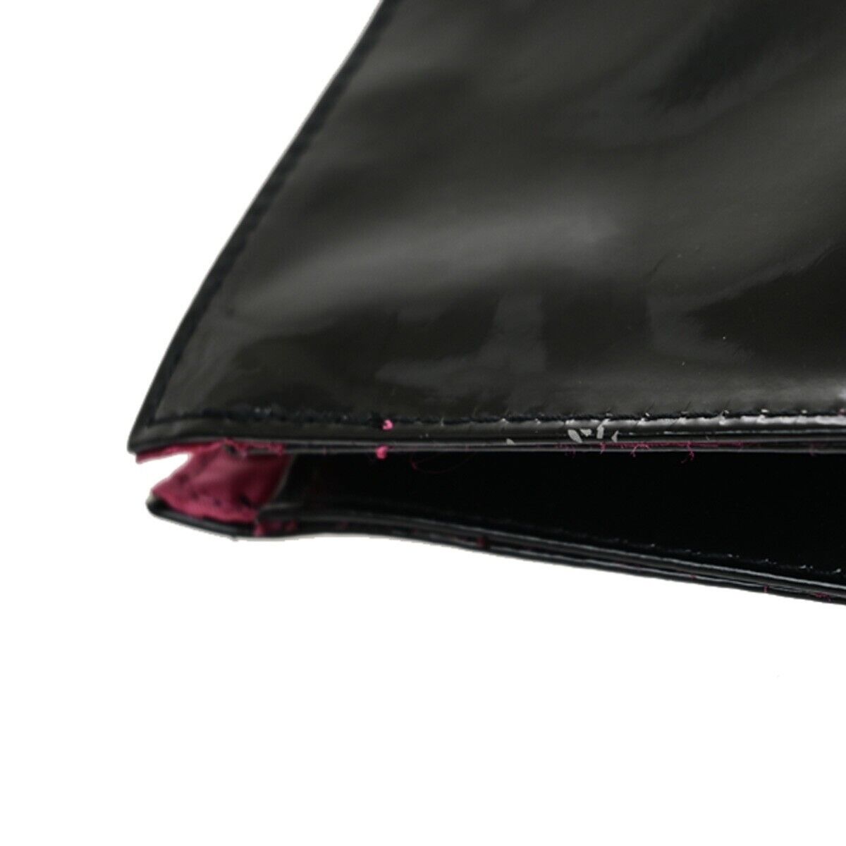 YVES SAINT LAURENT YSL Logo Pouch Bag Patent Leather Black Pink GHW 03EC033