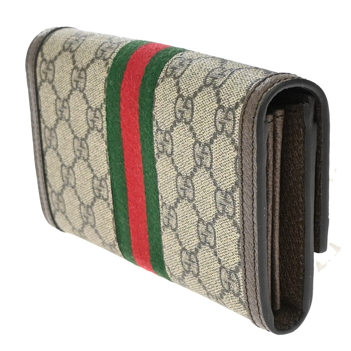 GUCCI Logo GG Pattern Sherry Bifold Long Wallet Supreme Leather Brown 76RF647