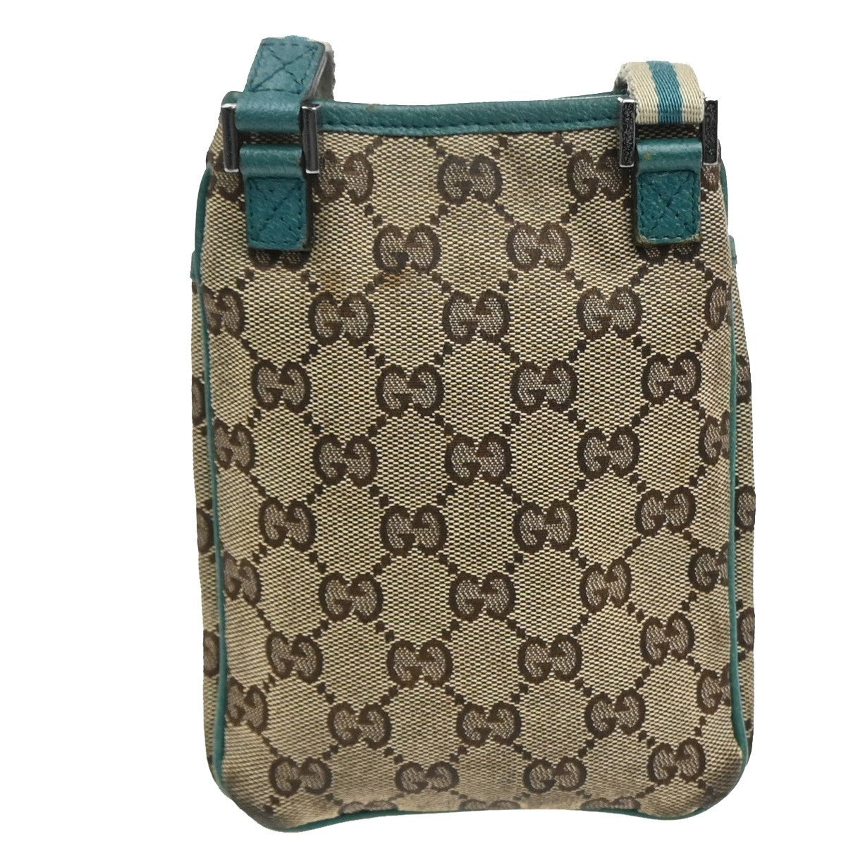 GUCCI GG Pattern Sherry Shoulder Bag Canvas Leather Beige Green Italy 64MA586