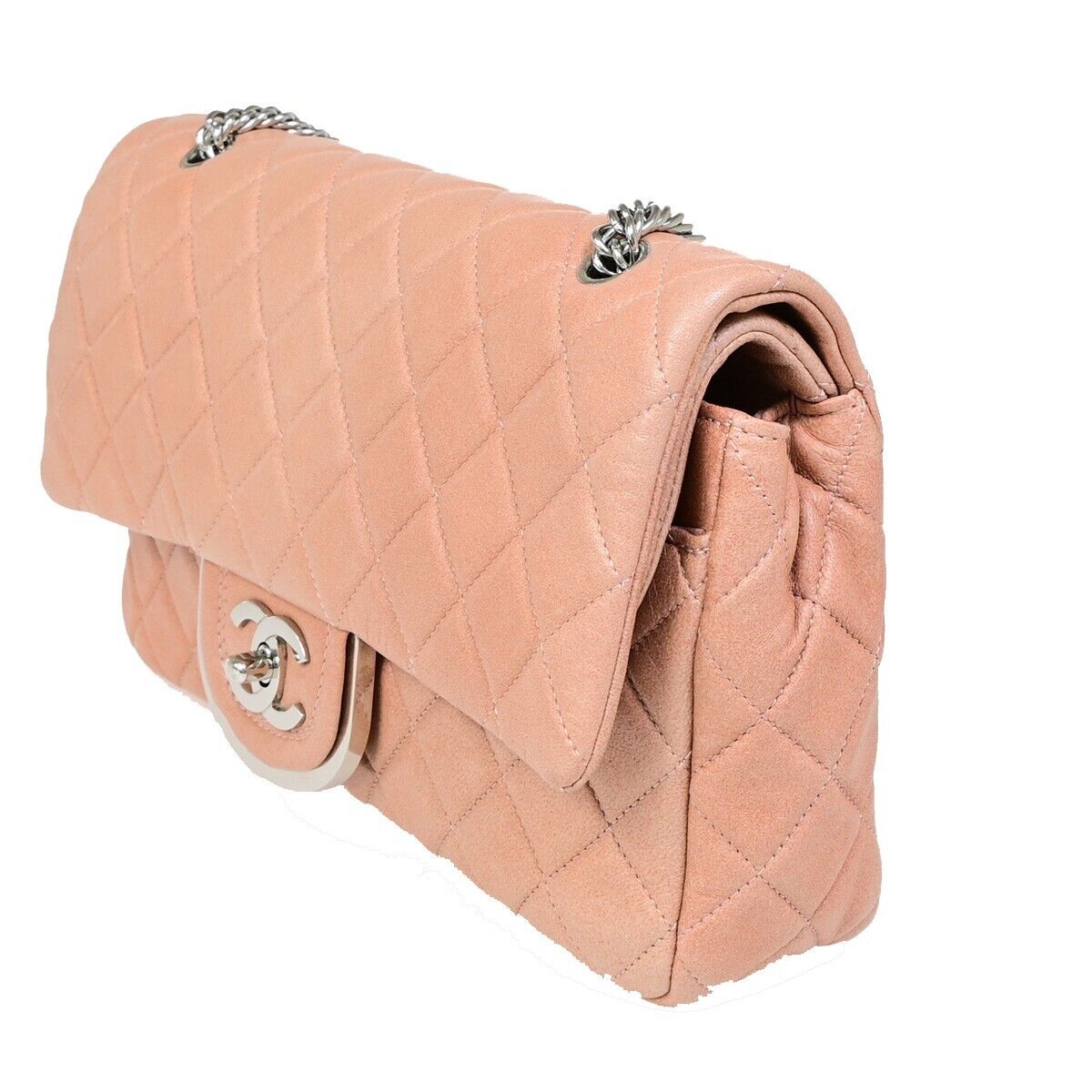 CHANEL CC Matelasse 25 Double Flap Chain Shoulder Bag Leather Pink 373RK146