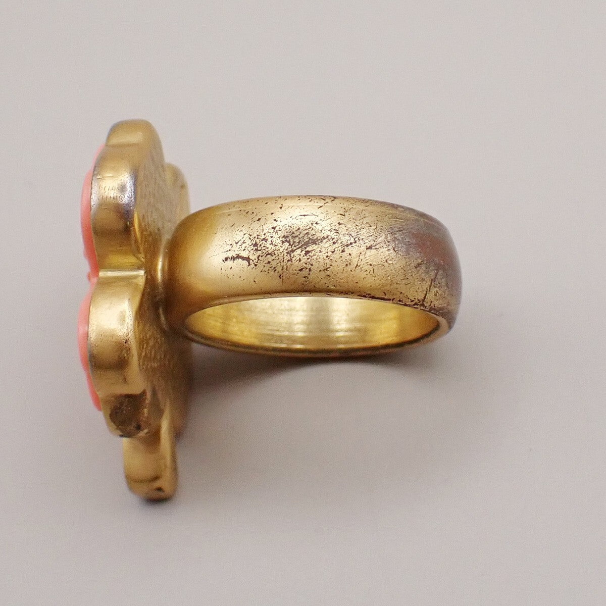 CHANEL Logo Clover Ring 03P Pink Gold-Plated Plastic France Accessory 04RL130