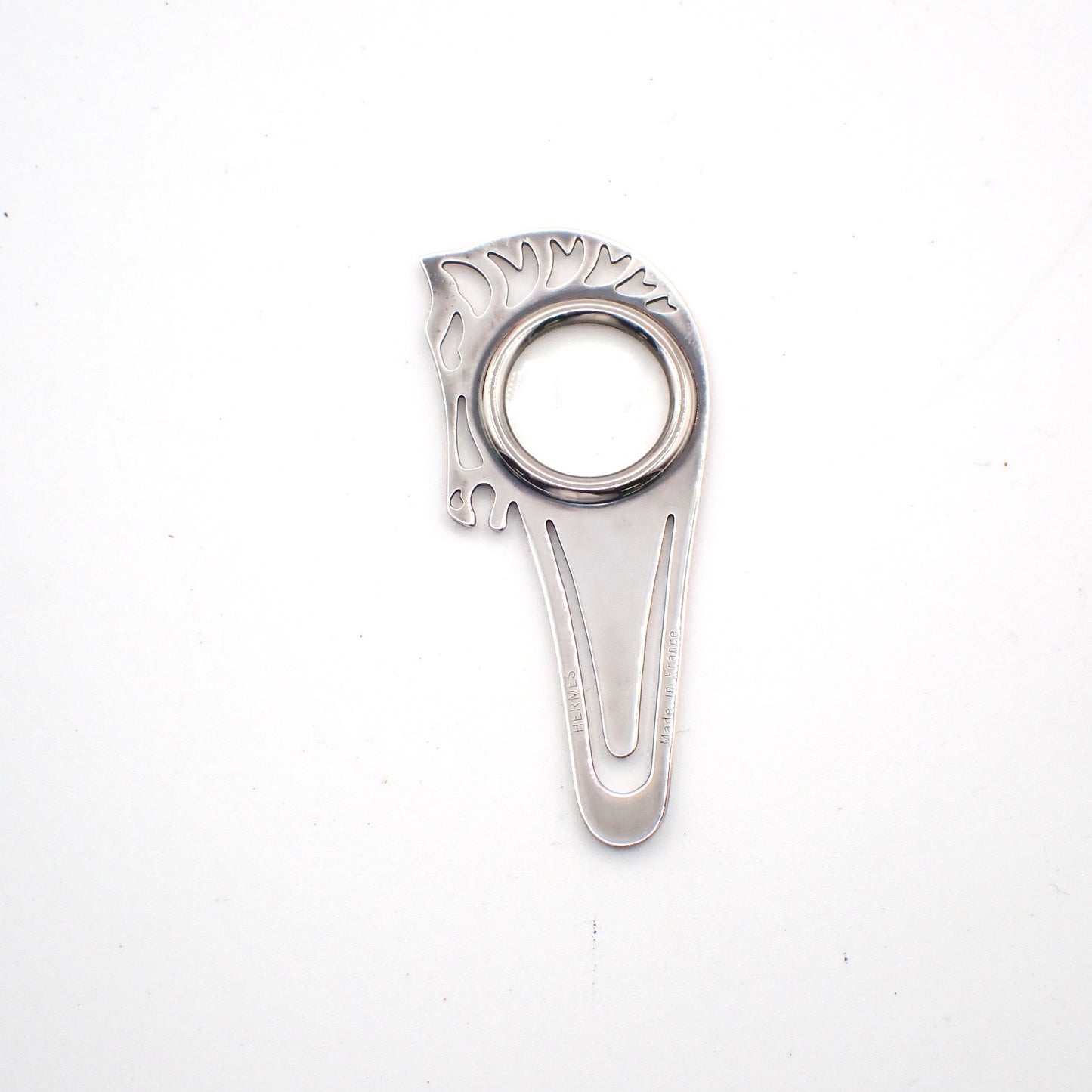 HERMES Horse Head Cheval Bookmark Magnifying Glass Silver Metal 60RL938
