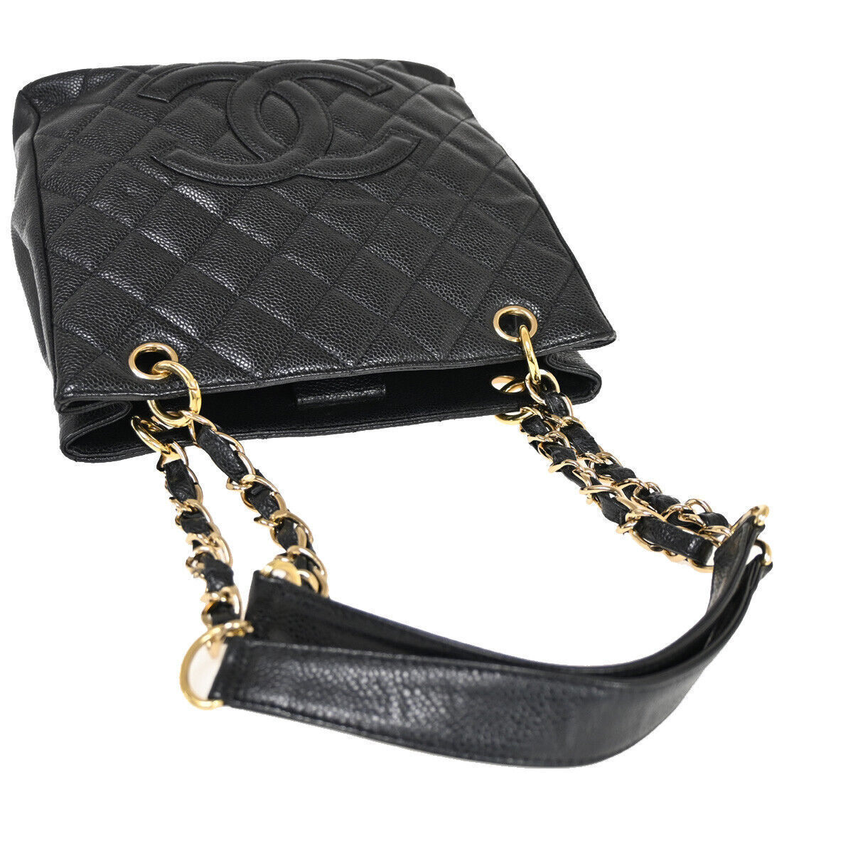 CHANEL CC Logo PST Chain Shoulder Bag Caviar Skin Leather Black GHW 304RJ587