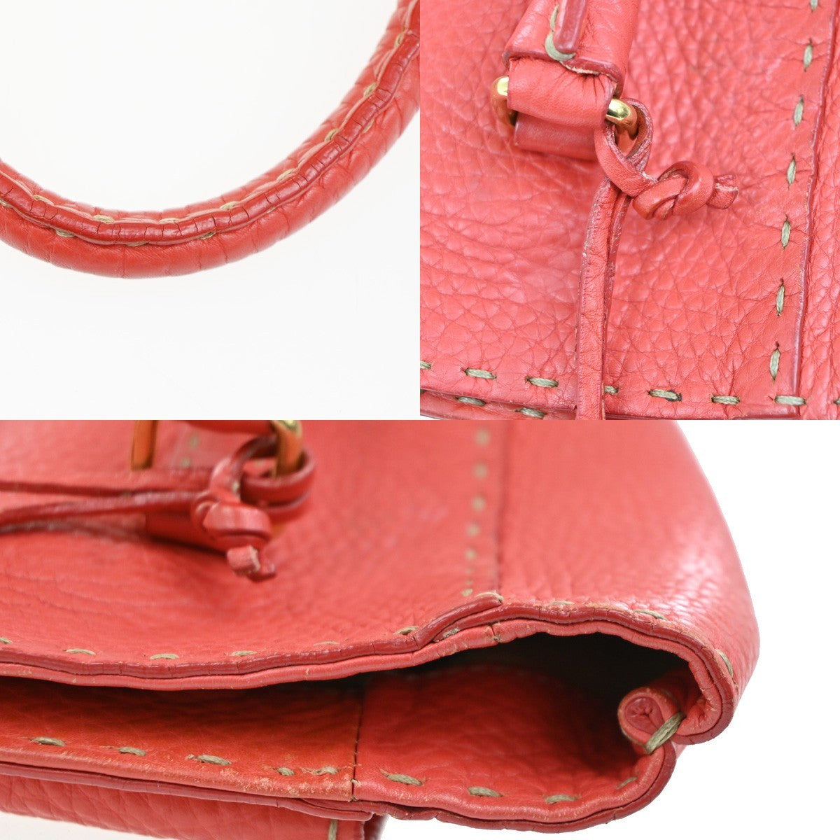 10.Live FENDI Logo Selleria Mini Linda Hand Bag Leather Red GHW Italy 31MA128