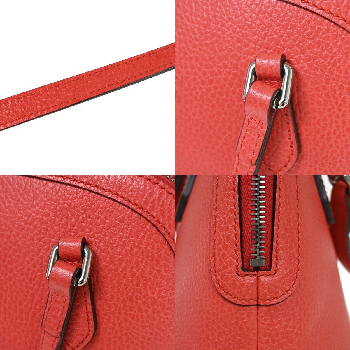 GUCCI Logo 2Way Shoulder Hand Bag Leather Red Silver Leather Italy 11HB885