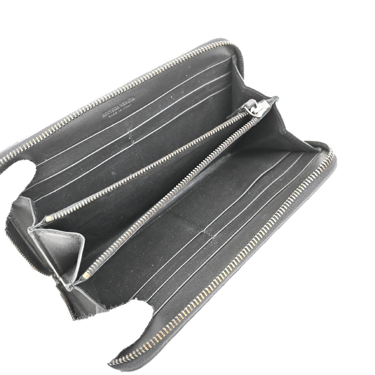 BOTTEGA VENETA Intrecciato Zipper Around Long Wallet Leather Black Italy 65EE296