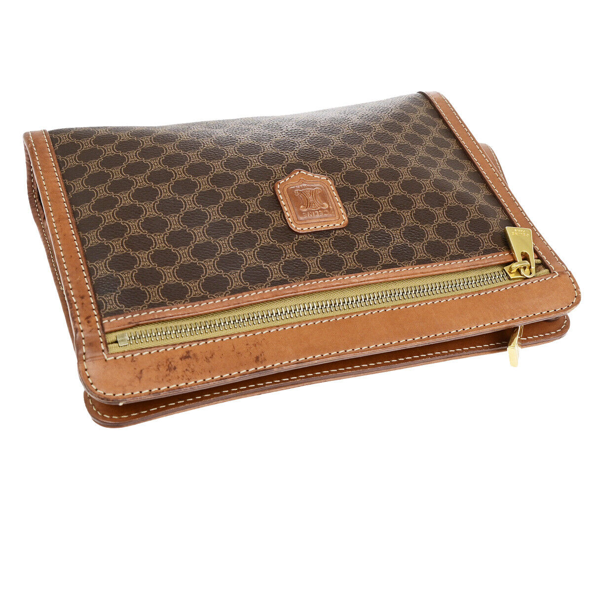 CELINE Logo Macadam Pattern Clutch Hand Bag PVC Leather Brown GHW Italy 02SJ190