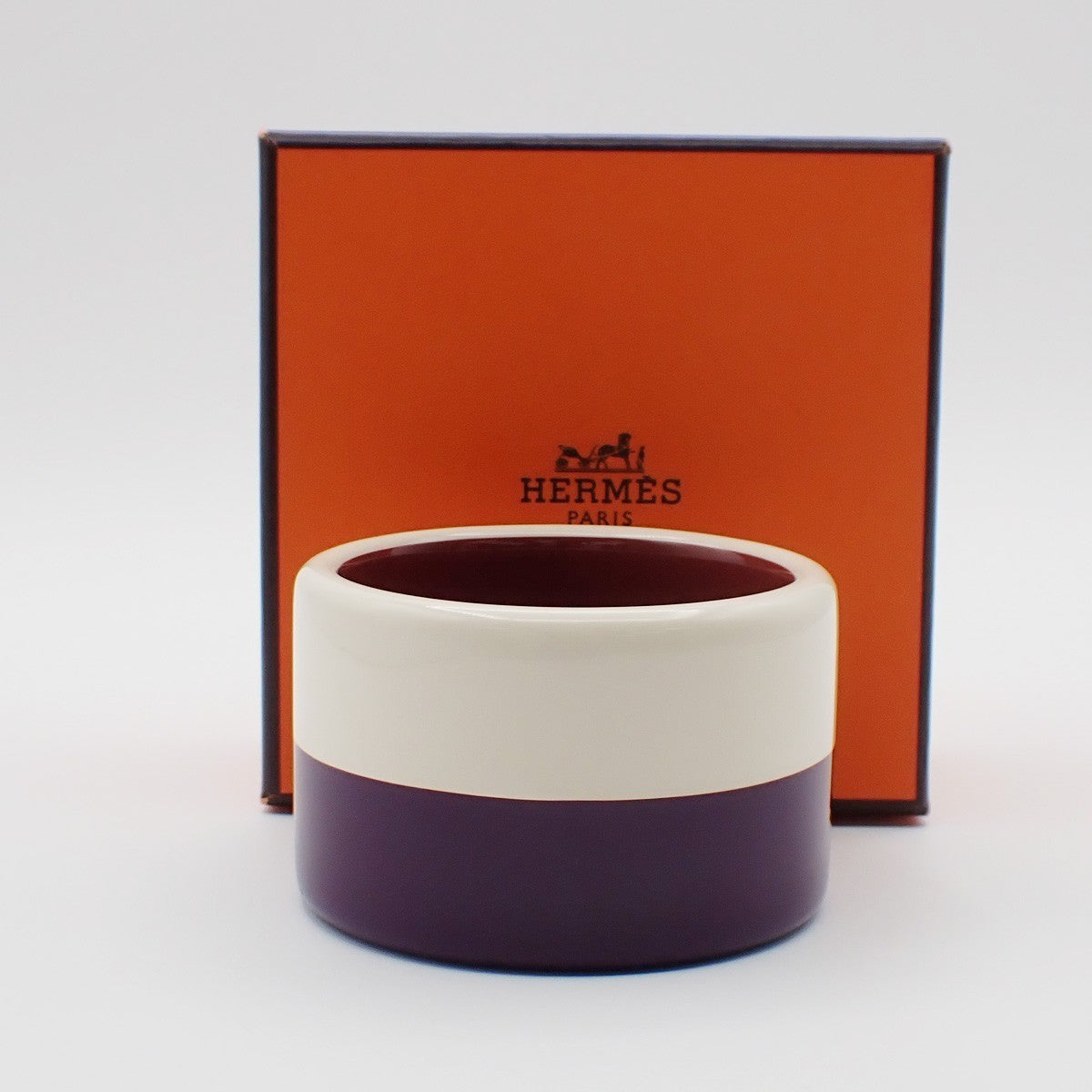 HERMES Logo Bicolor Resin Bangle Bracelet Size S White Purple 62RL258