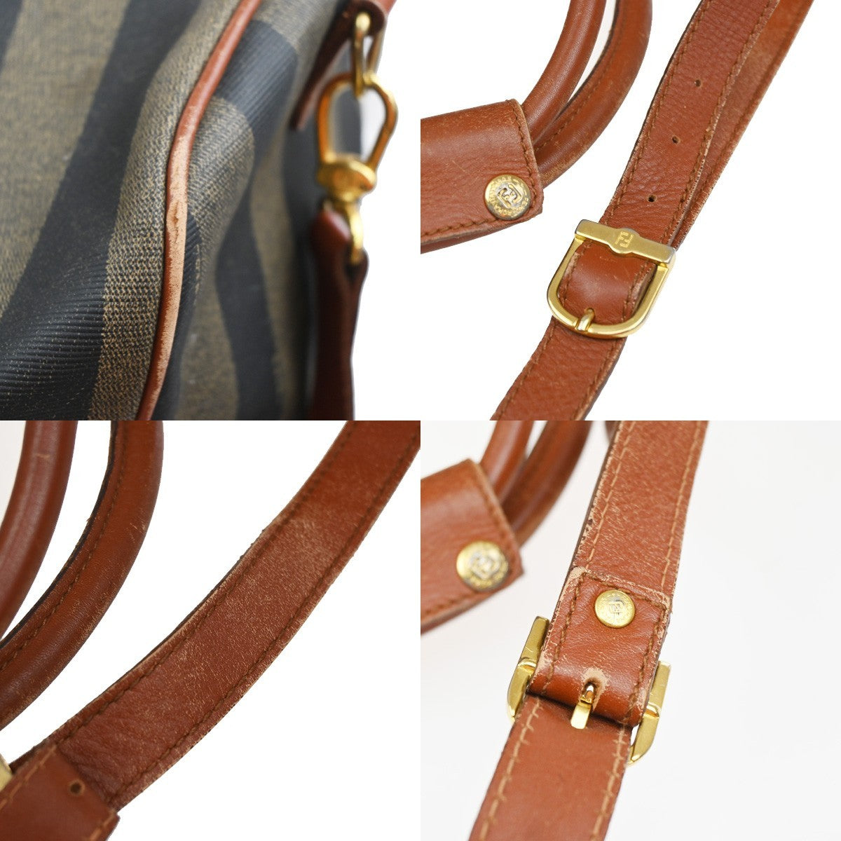 FENDI Logo Pequin Travel Boston 2Way Hand Bag PVC Leather Brown Italy 30YJ156