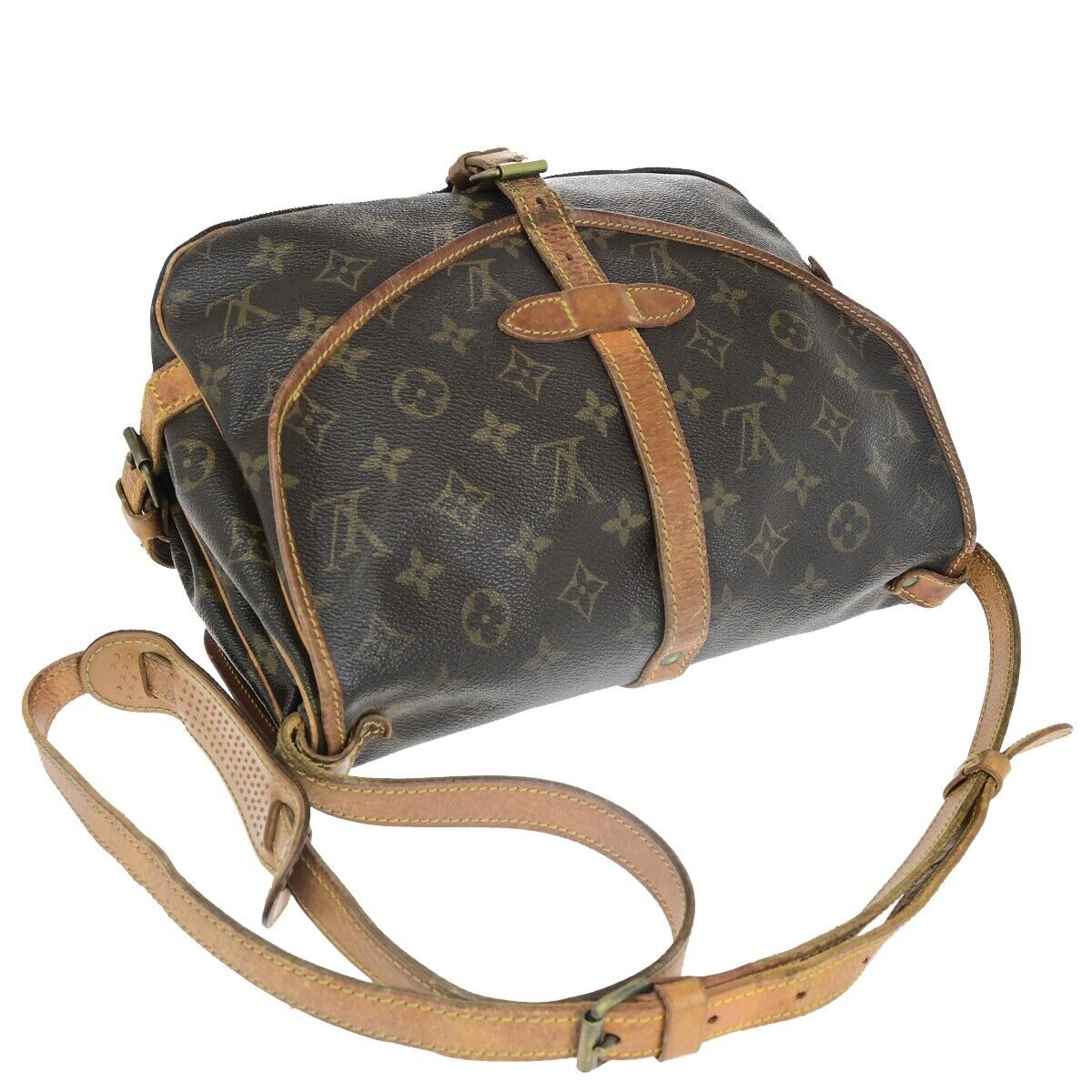 LOUIS VUITTON Logo Saumur 30 Shoulder Bag Monogram Leather Brown M42256 30HC017
