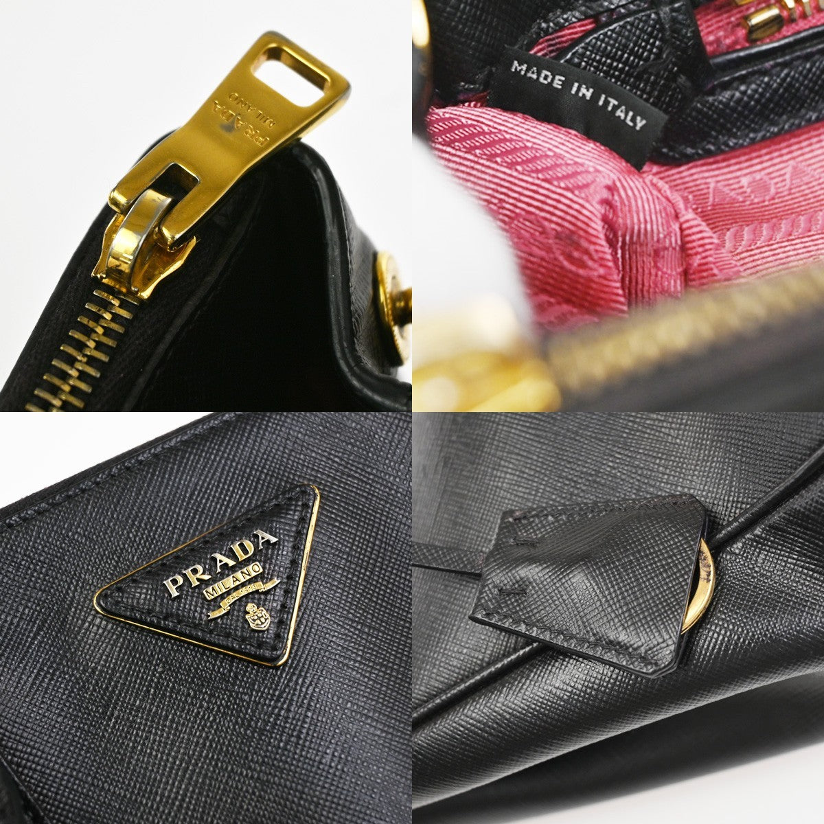PRADA Logo Galleria Shoulder  Hand Bag Saffiano Leather Black GHW Italy 72YJ039