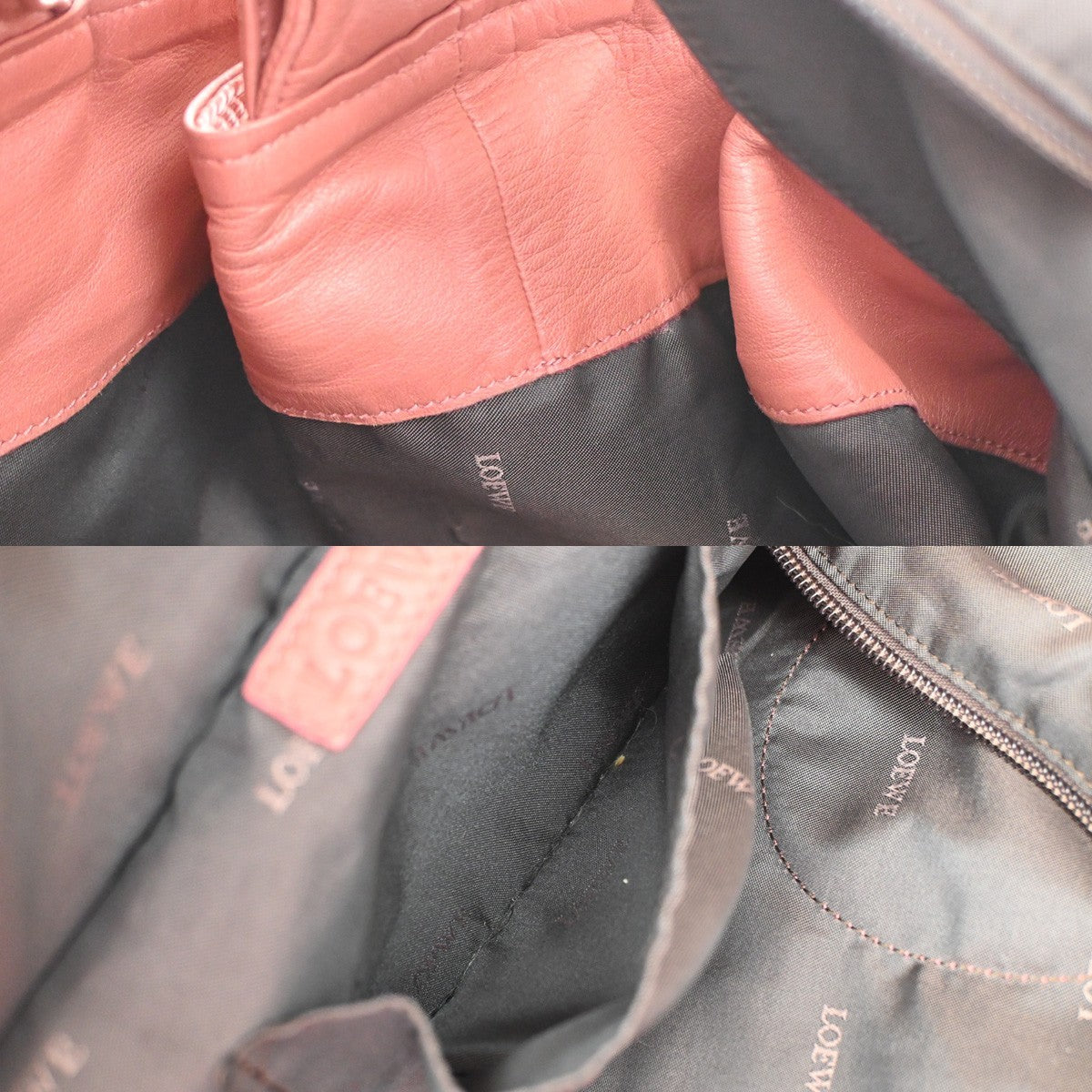 LOEWE Logo Nappa Aire Tote Hand Bag Leather Metallic Pink SHW Spain 84YJ099