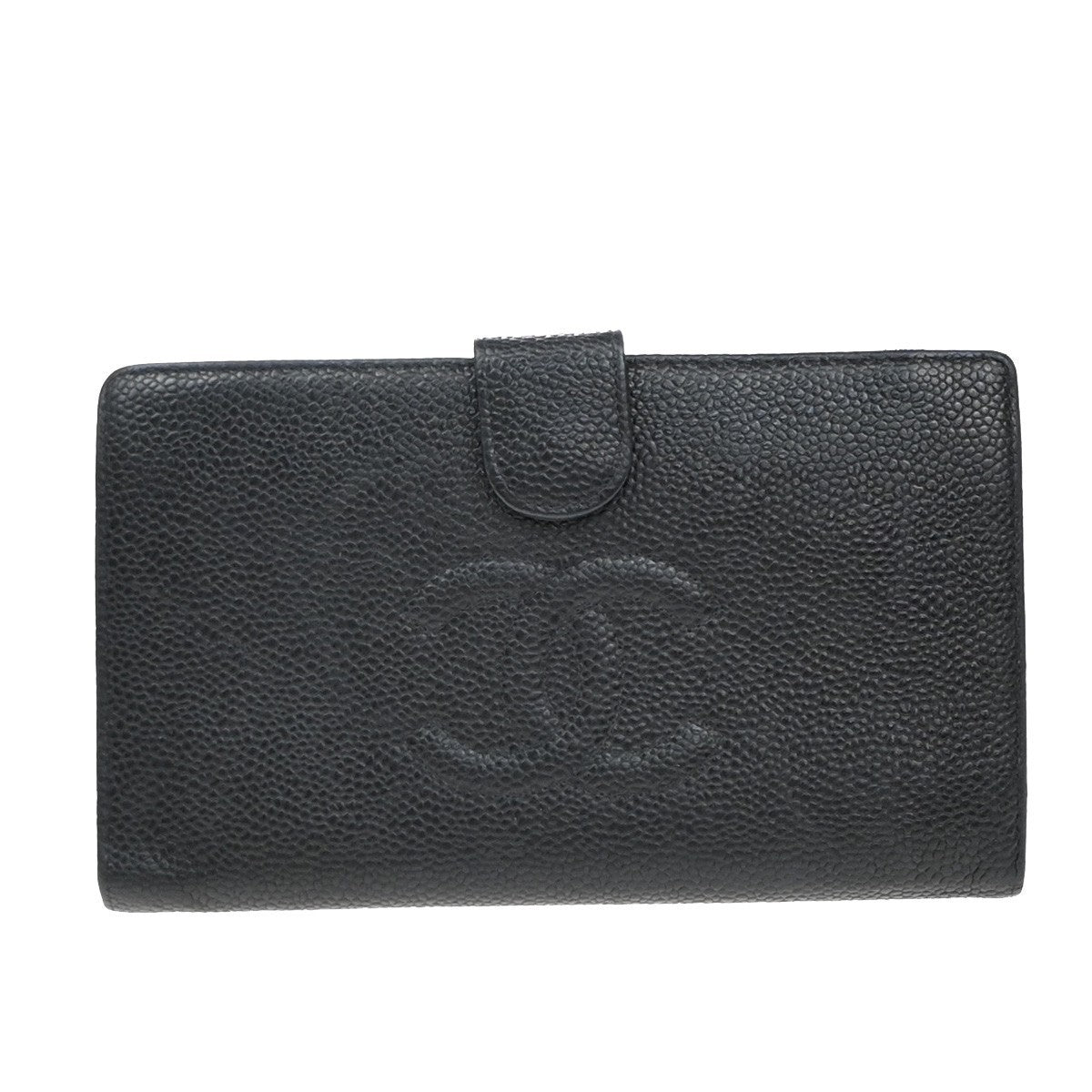 CHANEL CC Logo Long Bifold Wallet Grained Calfskin Leather Black France 79RF778