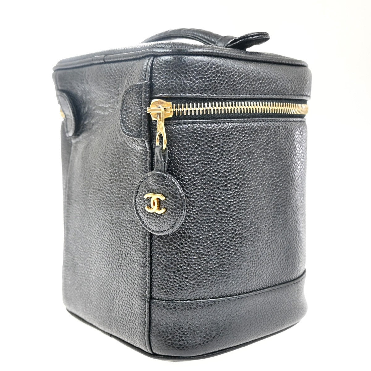 CHANEL CC Logo Vanity Hand Bag Grained Calfskin Leather Black GHW Italy 21RL825