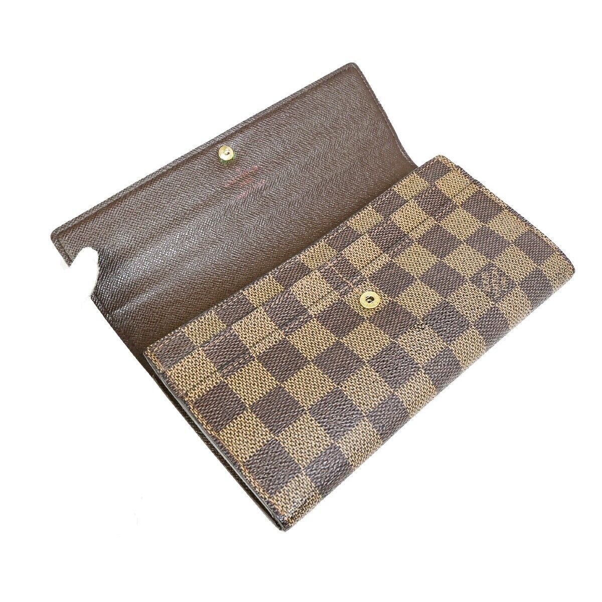 LOUIS VUITTON Credit Long Bifold Wallet Damier Leather Brown N61724 05EB294