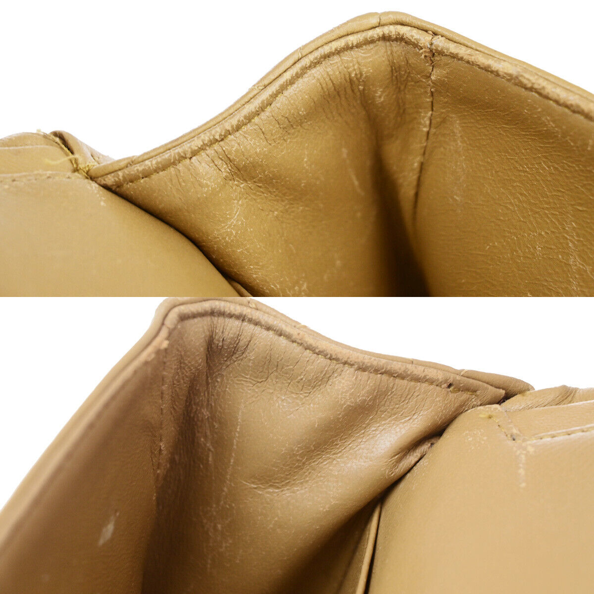 CHANEL CC Matelasse 25 Double Flap Chain Shoulder Bag Leather Beige GHW 332RK663