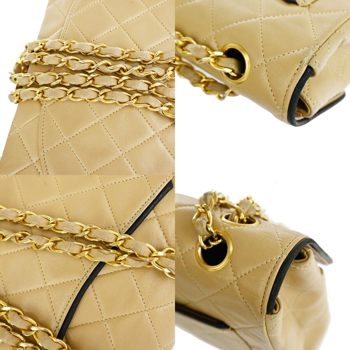 CHANEL CC Matelasse Chain Shoulder Bag Leather Beige Black GHW Vintage 318RJ663