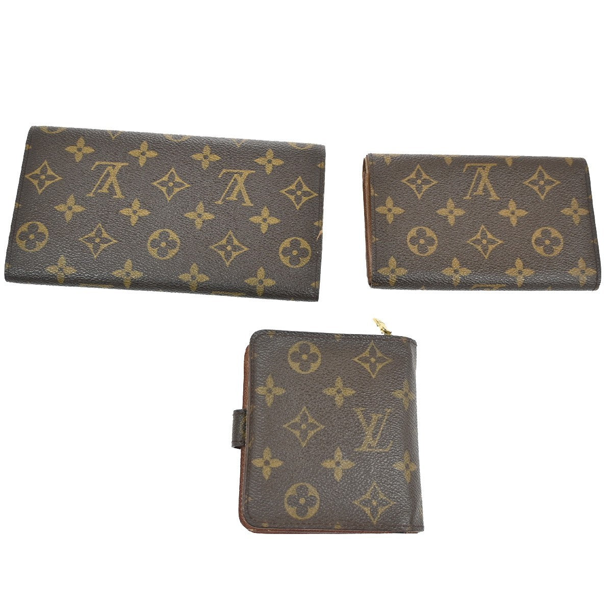 LOUIS VUITTON 3 Set Bifold Wallet Monogram Leather Brown 61AA109