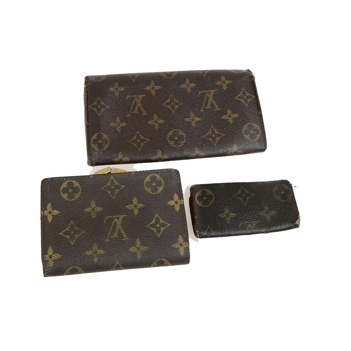 LOUIS VUITTON LV Logo 3 Set Trifold Bifold Wallet Monogram Leather Brown 68KA468