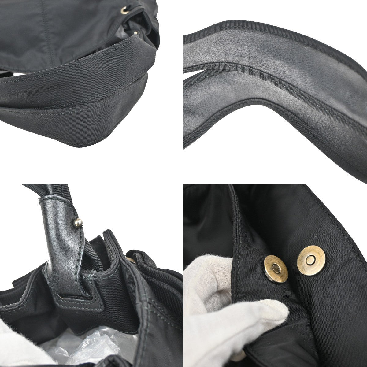 SALVATORE FERRAGAMO Vara Shoulder Hand Bag Nylon Leather Black 68FB974
