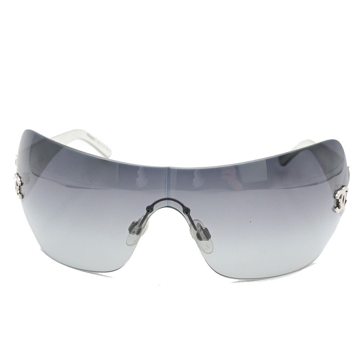 CHANEL CC Logo Matelasse Sunglasses Eye Wear 4157-Q Leather Silver 66YE628