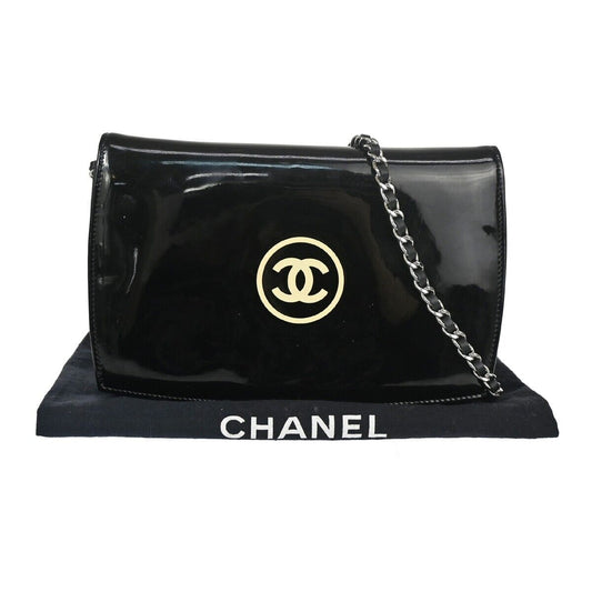 CHANEL CC Logo Mini Chain Wallet Shoulder Bag Patent Leather Black SHW 683RH866