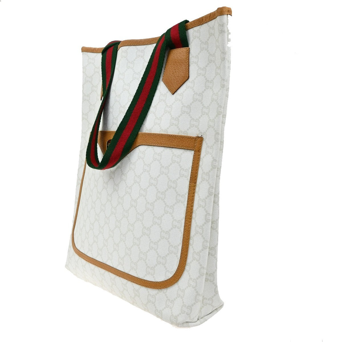 GUCCI PLUS GG Pattern Sherry Shoulder Tote Bag PVC Leather White 62KB304