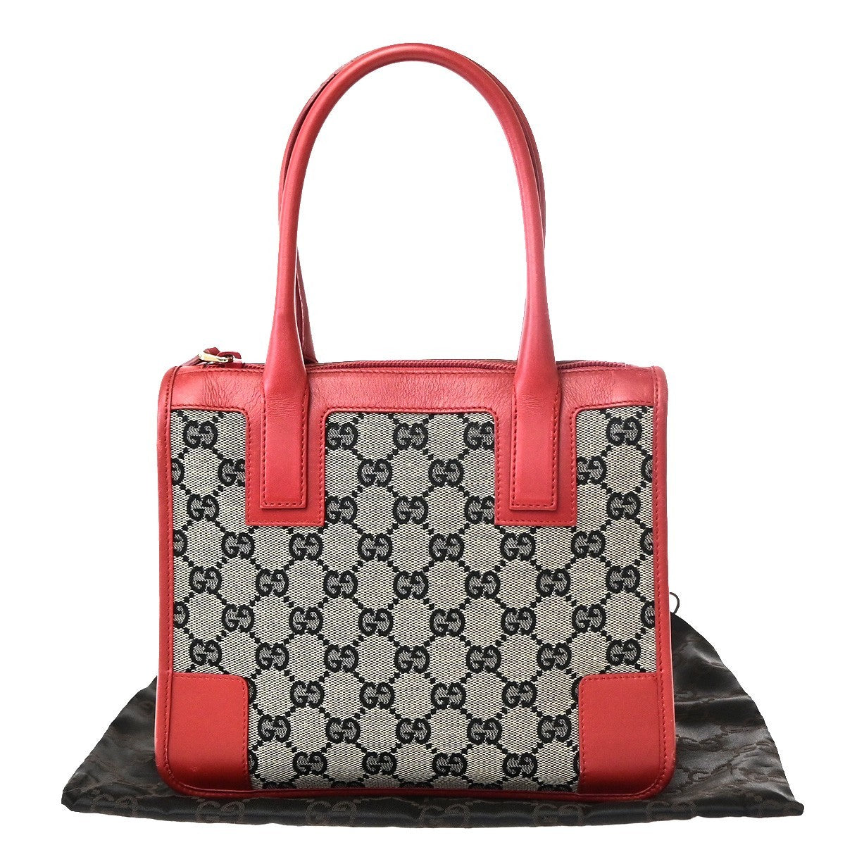 GUCCI Logo GG Pattern​ Hand Bag Canvas Leather Red Black GHW Italy 70KD119