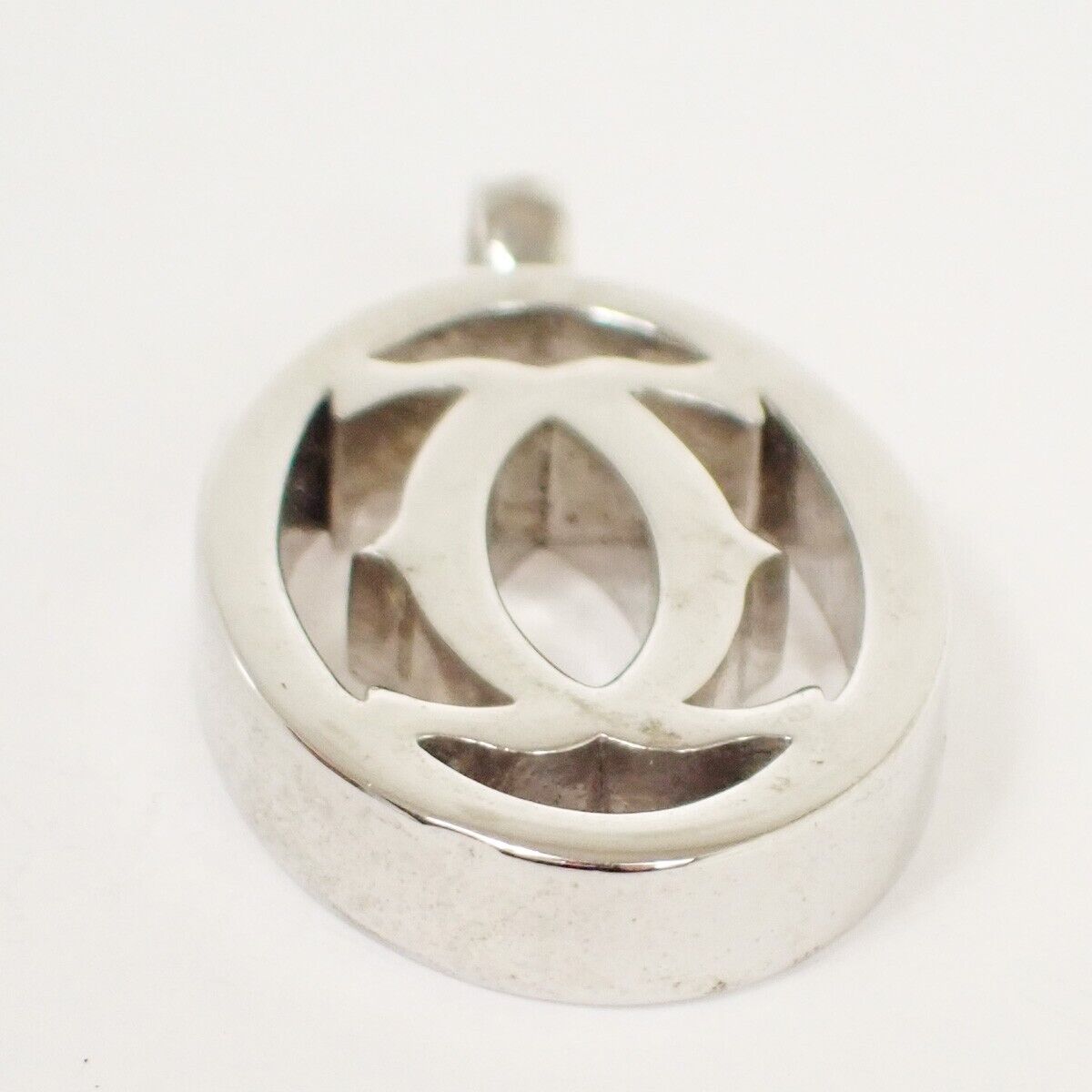 CARTIER 2C Logo Necklace Top Charm Silver Accessory 01EA562