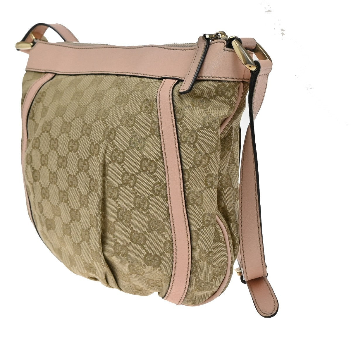 GUCCI Logo Abbey GG Pattern Shoulder Bag Canvas Leather Brown Pink GHW 86KP249