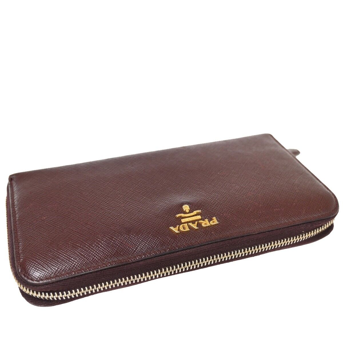 PRADA Logo Saffiano Long Zipper Wallet Purse Leather Brown GHW Italy 02YD998