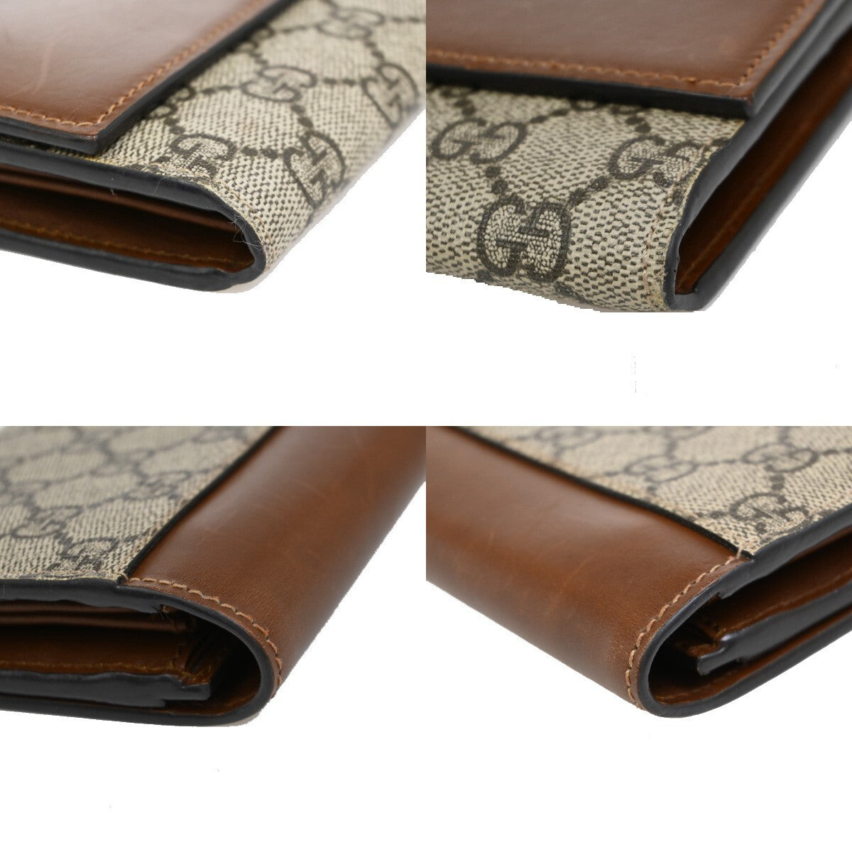 GUCCI Logo GG Pattern Long Bifold Wallet Supreme Leather Brown 62EE139
