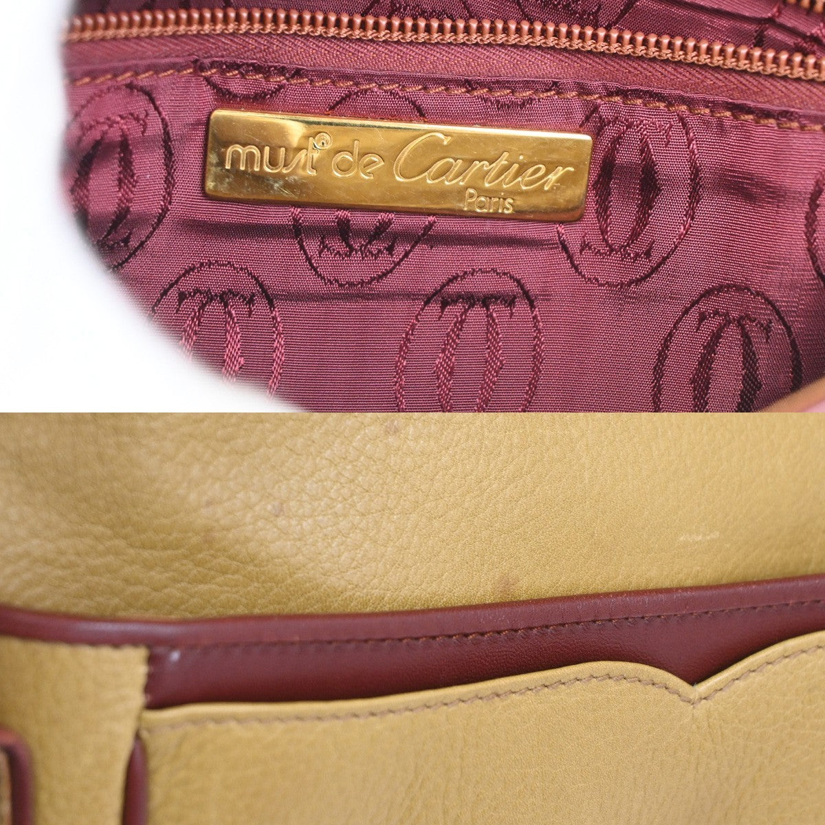 MUST DE CARTIER 2C Logo Bicolor Shoulder Bag Leather Yellow Red 61TA698