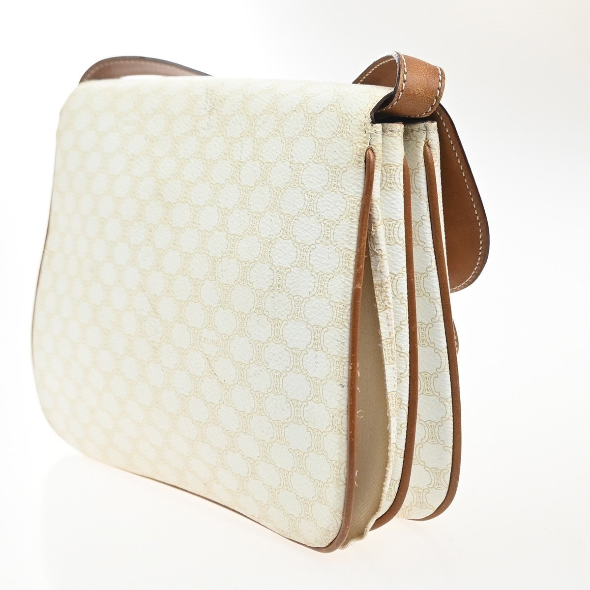 CELINE Macadam Pattern Crossbody Shoulder Bag PVC Leather White Brown  87KC778