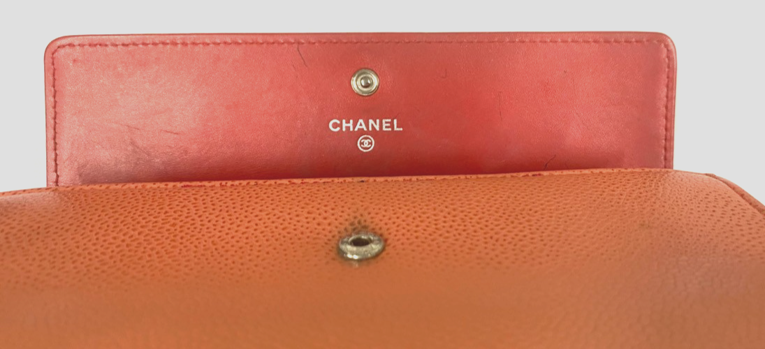 CHANEL CC Timeless Long Wallet Grained Calfskin Leather Orange GHW Italy 66KC754