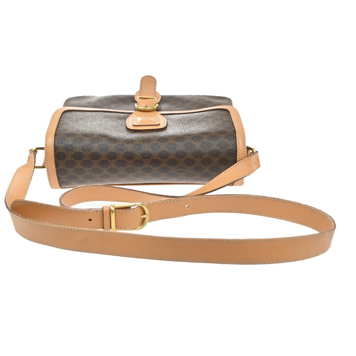 Celine logo Macadam  Pattern Shoulder Bag PVC Leather Brown Italy  89SA079