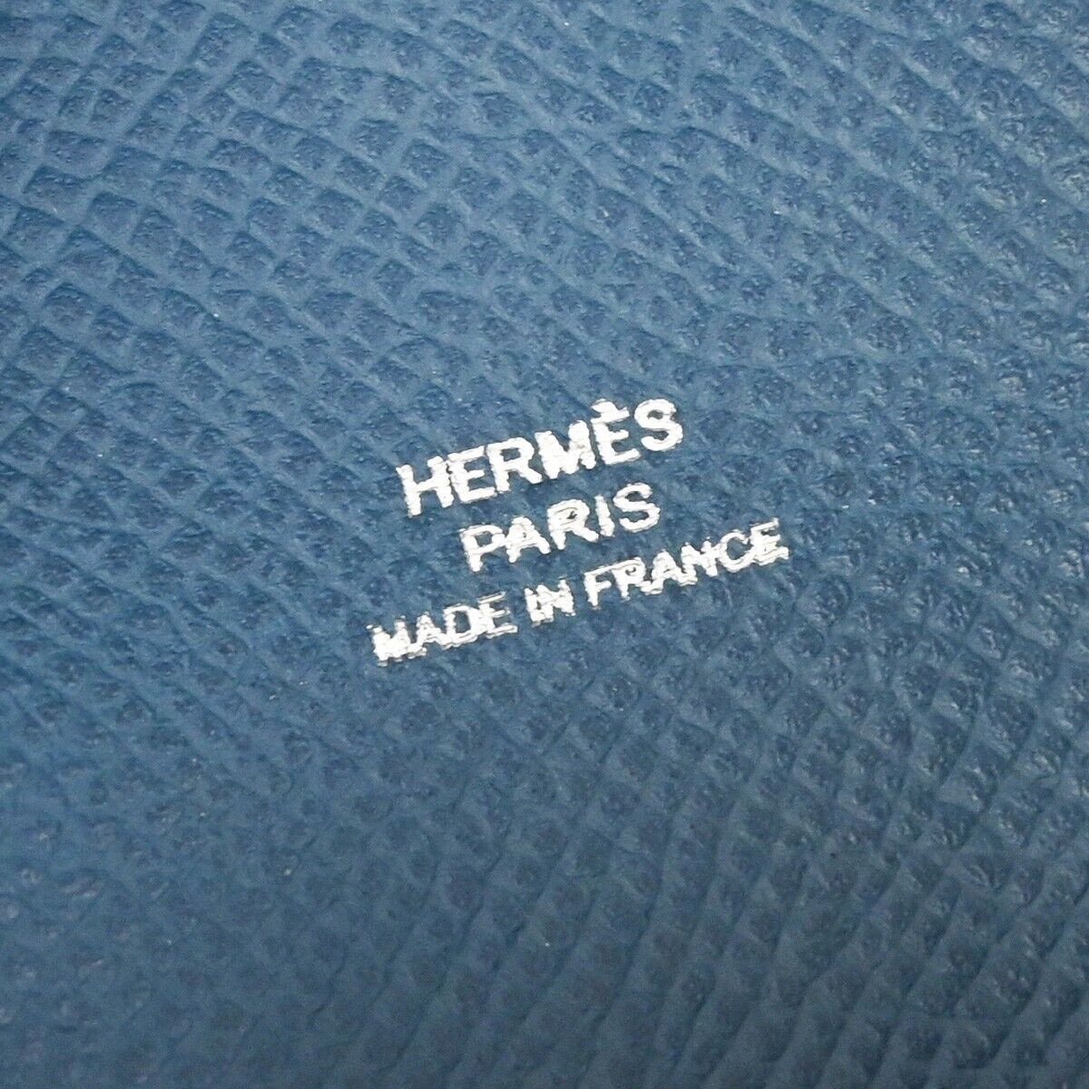 HERMES Logo Bastia Wallet Purse Coin Case Veau Epsom Leather Blue France 35RH018