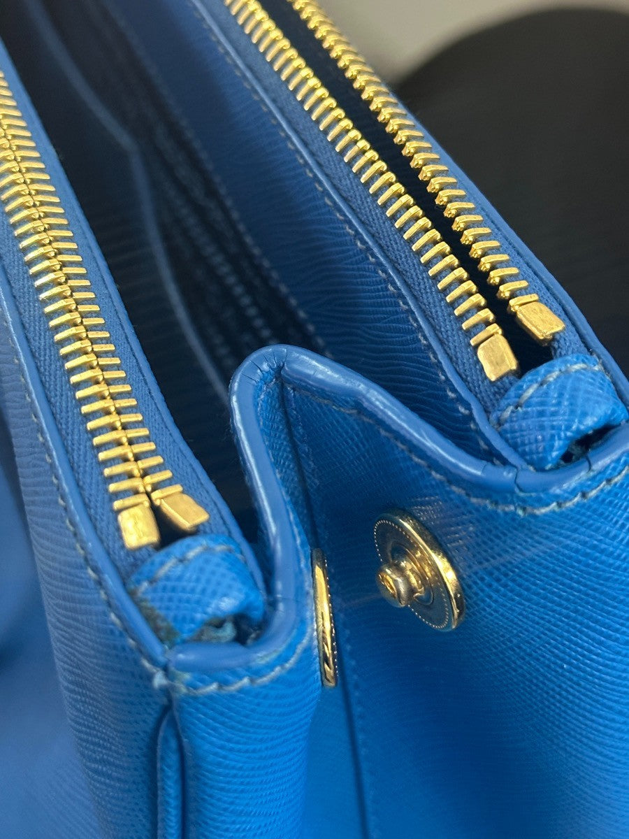 PRADA MILANO Logo Double Zip Tote Bag Saffiano Leather Blue GHW Italy 12CA241