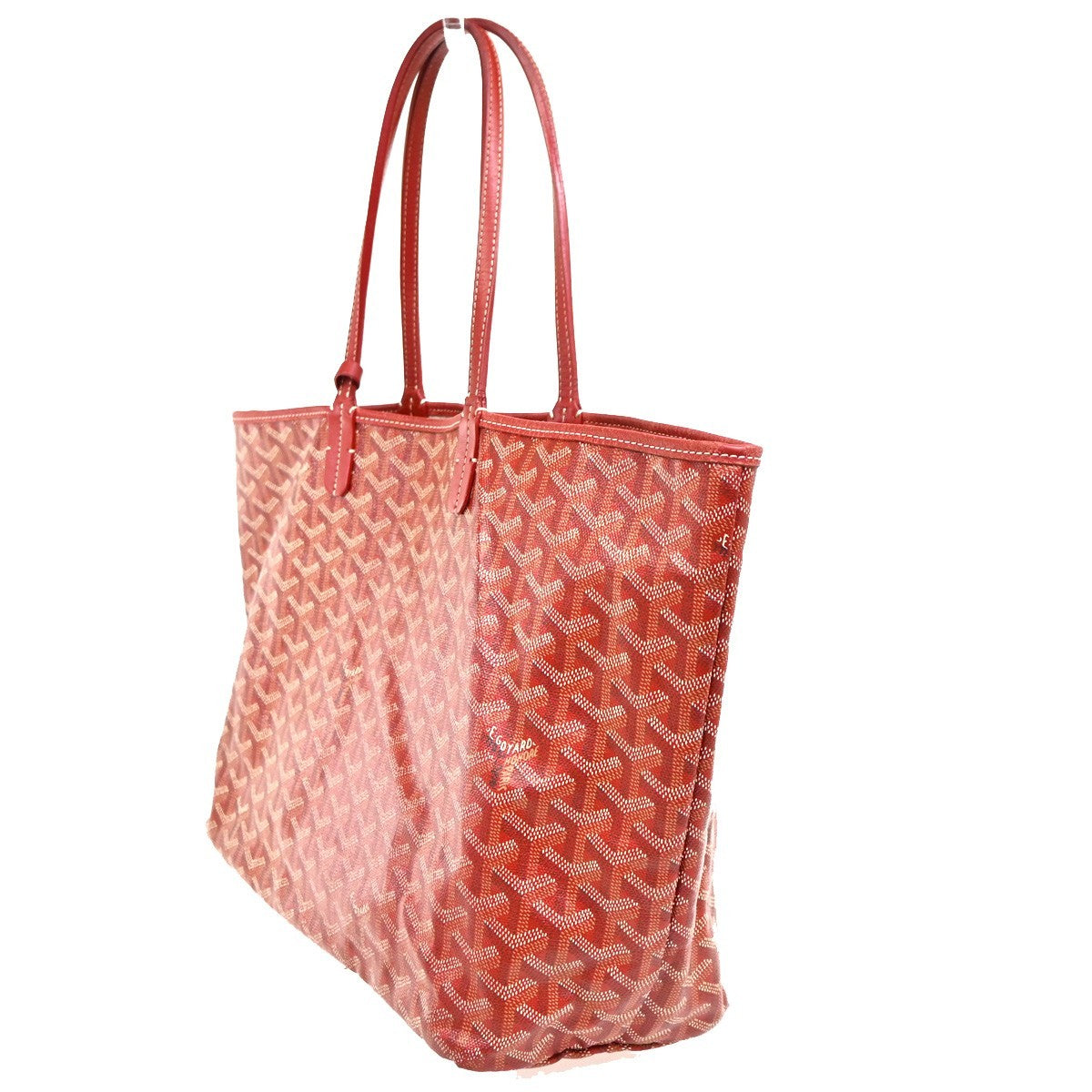 GOYARD Saint Louis PM stripe initial Tote Bag Pouch Red Canvas Leather 620RL919